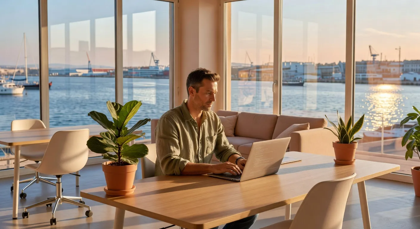 Espace de coworking où travaille un développeur freelance à Marseille