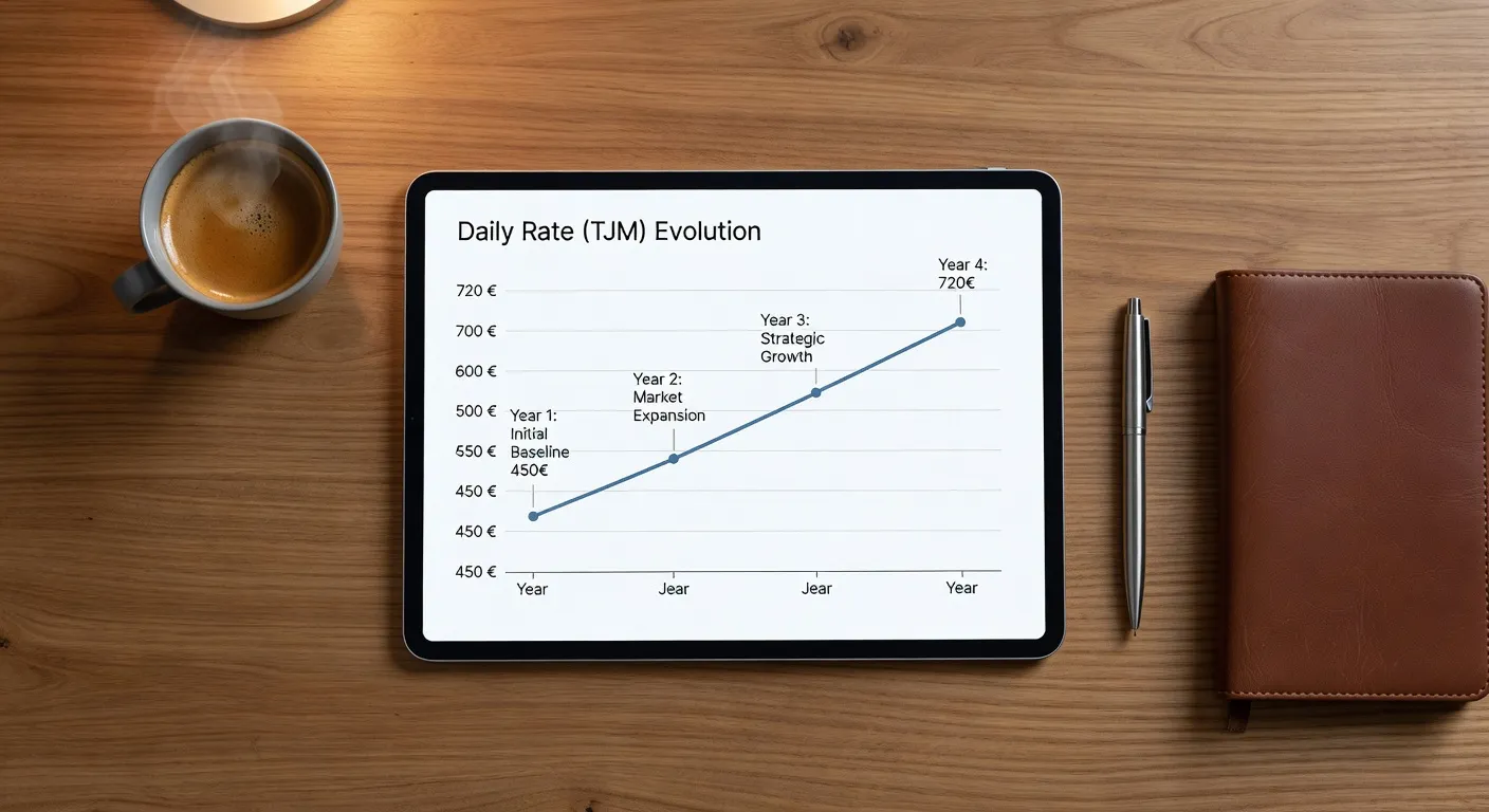 Évolution du TJM d'un freelance dev sur 4 ans : 450 à 720 euros