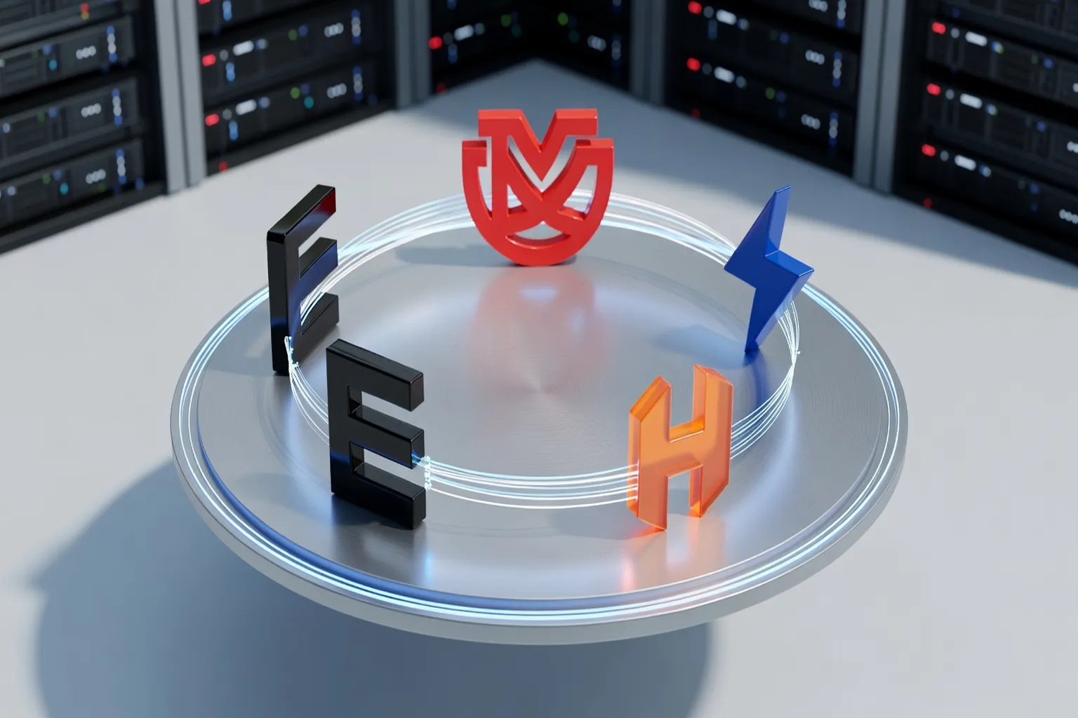 Logos des frameworks Express, NestJS, Fastify et Hono arranges en cercle dans l'ecosysteme Node.js