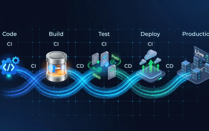 Ingenieur DevOps travaillant sur un pipeline CI/CD avec des conteneurs Docker et un cluster Kubernetes sur ecran